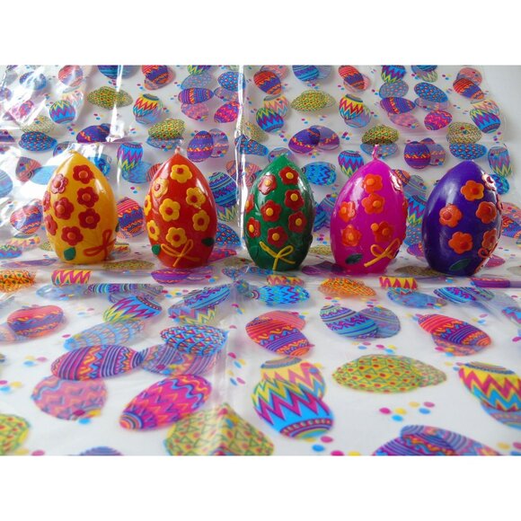 Vintage 1970's 5 Easter Egg Shaped Candles Handmade Wax Flowers Leaves Bow - Picture 1 of 6